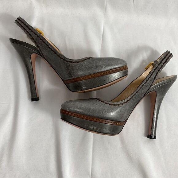 Prada Authentic Leather Slingback Heels Size 37 - Picture 1 of 9